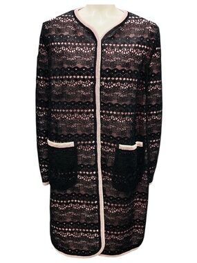 ERMANNO SCERVINO BLACK / PINK LACE MID LENGTH COAT